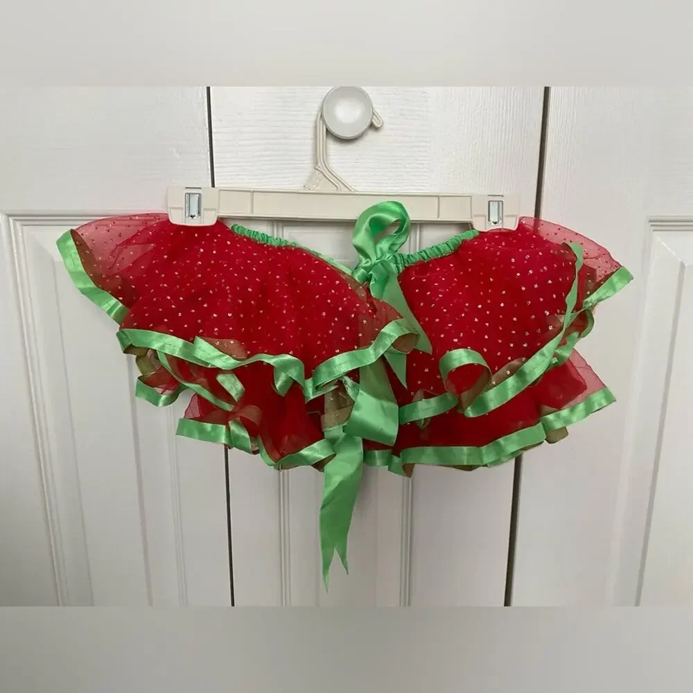 LITTLE WISHES CHRISTMAS RED GREEN SPARKLE RIBBON TIE BABY TUTU SZ 12M+